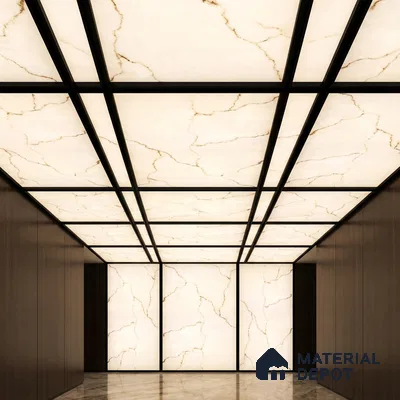 White Marble Look Alabaster Sheet/Panel 8 ft x 4 ft - 5 mm | PN 03050 | Suitable for Pooja Room, Feature Wall, Foyer, Ceiling & Reception | Width is Subjected to 5% Variation