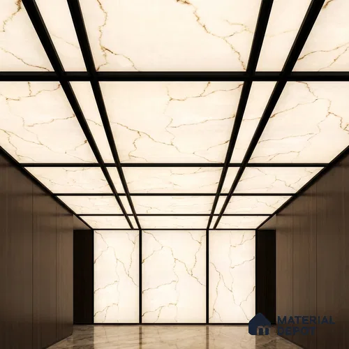White Marble Look Alabaster Sheet/Panel 8 ft x 4 ft - 5 mm | PN 03050 | Suitable for Pooja Room, Feature Wall, Foyer, Ceiling & Reception | Width is Subjected to 5% Variation