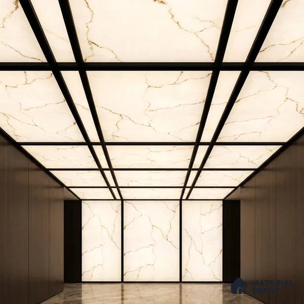 White Marble Look Alabaster Sheet/Panel 8 ft x 4 ft - 5 mm | PN 03050 | Suitable for Pooja Room, Feature Wall, Foyer, Ceiling & Reception | Width is Subjected to 5% Variation