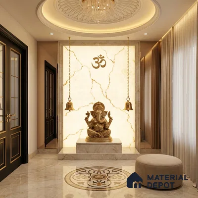 White Marble Look Alabaster Sheet/Panel 8 ft x 4 ft - 5 mm | PN 03050 | Suitable for Pooja Room, Feature Wall, Foyer, Ceiling & Reception | Width is Subjected to 5% Variation