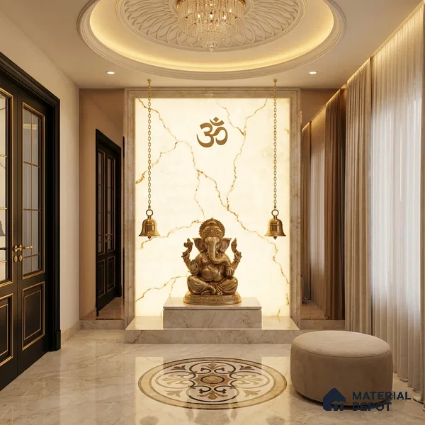 White Marble Look Alabaster Sheet/Panel 8 ft x 4 ft - 5 mm | PN 03050 | Suitable for Pooja Room, Feature Wall, Foyer, Ceiling & Reception | Width is Subjected to 5% Variation