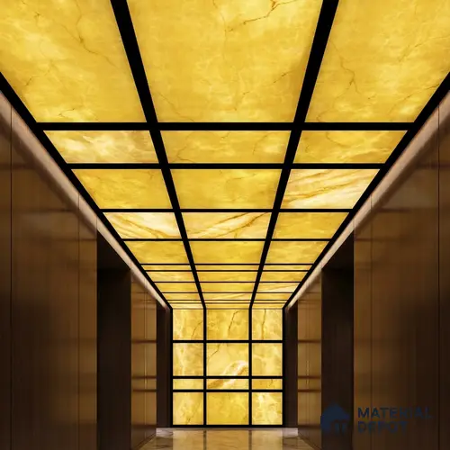 Gold Marble Look Alabaster Sheet/Panel 8 ft x 4 ft - 5 mm | PN 03053 | Suitable for Pooja Room, Feature Wall, Foyer, Ceiling & Reception | Width is Subjected to 5% Variation