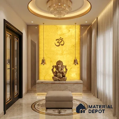 Gold Marble Look Alabaster Sheet/Panel 8 ft x 4 ft - 5 mm | PN 03053 | Suitable for Pooja Room, Feature Wall, Foyer, Ceiling & Reception | Width is Subjected to 5% Variation