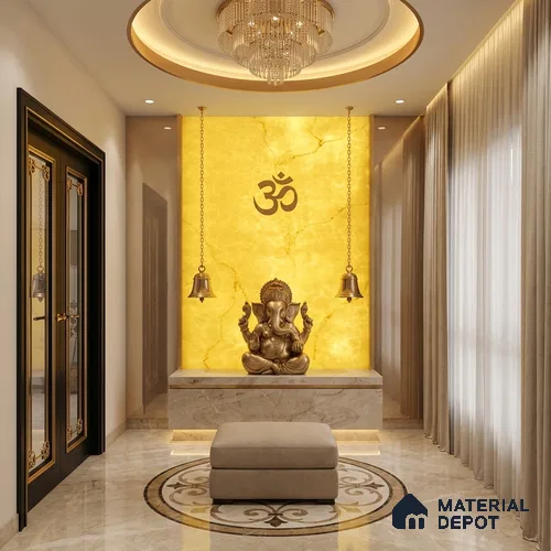Gold Marble Look Alabaster Sheet/Panel 8 ft x 4 ft - 5 mm | PN 03053 | Suitable for Pooja Room, Feature Wall, Foyer, Ceiling & Reception | Width is Subjected to 5% Variation