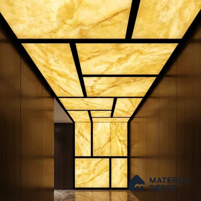 Gold Marble Look Alabaster Sheet/Panel 8 ft x 4 ft - 5 mm | PN 03054 | Suitable for Pooja Room, Feature Wall, Foyer, Ceiling & Reception | Width is Subjected to 5% Variation
