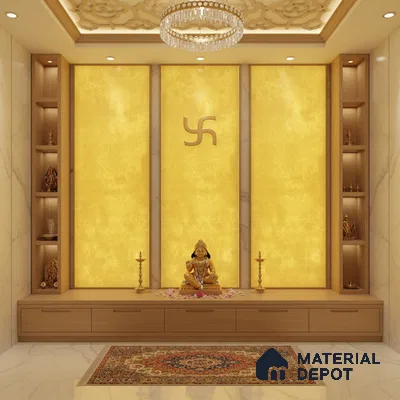 Gold Marble Look Alabaster Sheet/Panel 8 ft x 4 ft - 5 mm | PN 03054 | Suitable for Pooja Room, Feature Wall, Foyer, Ceiling & Reception | Width is Subjected to 5% Variation