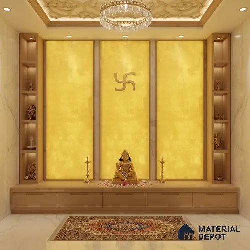 Gold Marble Look Alabaster Sheet/Panel 8 ft x 4 ft - 5 mm | PN 03054 | Suitable for Pooja Room, Feature Wall, Foyer, Ceiling & Reception | Width is Subjected to 5% Variation