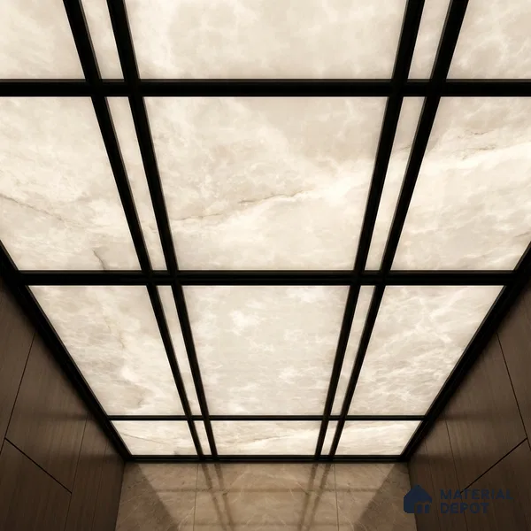 Grey Marble Look Alabaster Sheet/Panel 8 ft x 4 ft - 6 mm | PN 03055 | Suitable for Pooja Room, Feature Wall, Foyer, Ceiling & Reception | Width is Subjected to 5% Variation