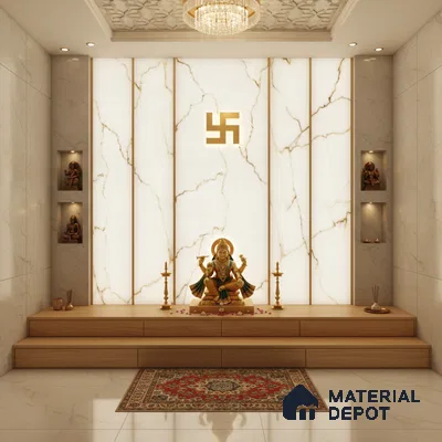 White Marble Look Alabaster Sheet/Panel 8 ft x 4 ft - 6 mm | PN 03056 | Suitable for Pooja Room, Feature Wall, Foyer, Ceiling & Reception | Width is Subjected to 5% Variation