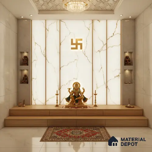 White Marble Look Alabaster Sheet/Panel 8 ft x 4 ft - 6 mm | PN 03056 | Suitable for Pooja Room, Feature Wall, Foyer, Ceiling & Reception | Width is Subjected to 5% Variation