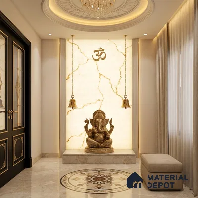 White Marble Look Alabaster Sheet/Panel 8 ft x 4 ft - 6 mm | PN 03056 | Suitable for Pooja Room, Feature Wall, Foyer, Ceiling & Reception | Width is Subjected to 5% Variation