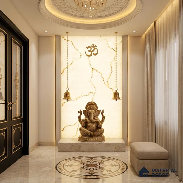 White Marble Look Alabaster Sheet/Panel 8 ft x 4 ft - 6 mm | PN 03056 | Suitable for Pooja Room, Feature Wall, Foyer, Ceiling & Reception | Width is Subjected to 5% Variation