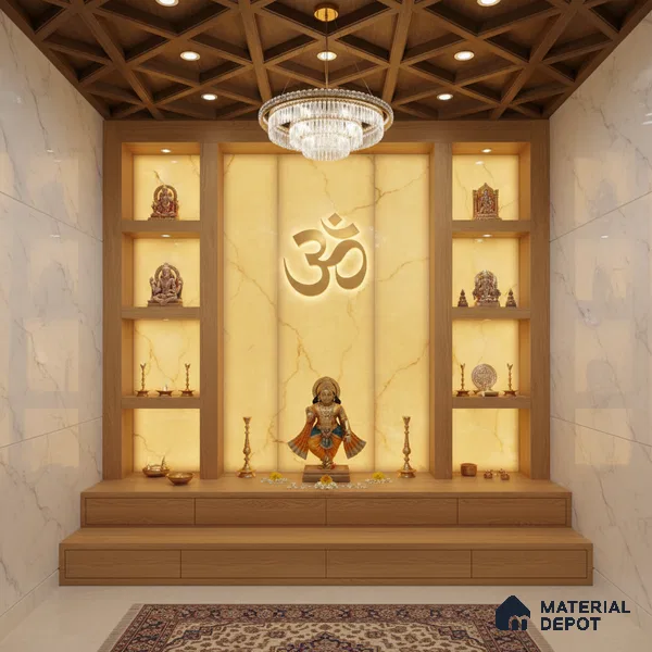 Gold Marble Look Alabaster Sheet/Panel 8 ft x 4 ft - 6 mm | PN 03057 | Suitable for Pooja Room, Feature Wall, Foyer, Ceiling & Reception | Width is Subjected to 5% Variation