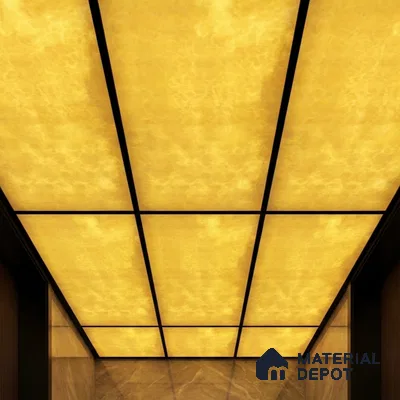 Gold Marble Look Alabaster Sheet/Panel 8 ft x 4 ft - 6 mm | PN 03058 | Suitable for Pooja Room, Feature Wall, Foyer, Ceiling & Reception | Width is Subjected to 5% Variation