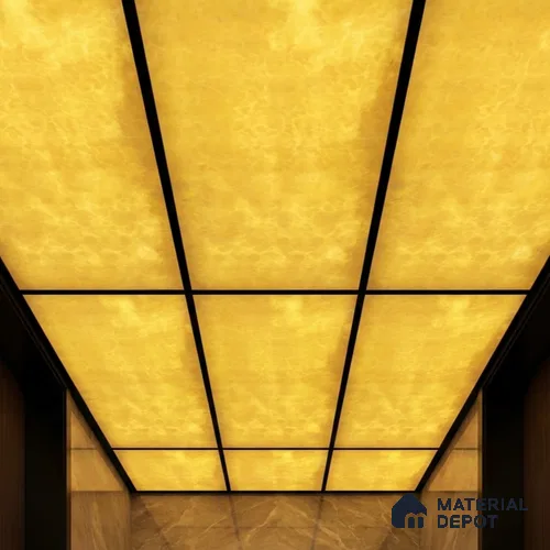 Gold Marble Look Alabaster Sheet/Panel 8 ft x 4 ft - 6 mm | PN 03058 | Suitable for Pooja Room, Feature Wall, Foyer, Ceiling & Reception | Width is Subjected to 5% Variation
