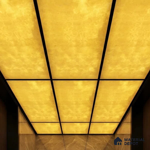 Gold Marble Look Alabaster Sheet/Panel 8 ft x 4 ft - 6 mm | PN 03058 | Suitable for Pooja Room, Feature Wall, Foyer, Ceiling & Reception | Width is Subjected to 5% Variation