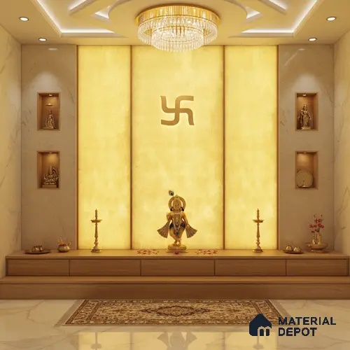 Gold Marble Look Alabaster Sheet/Panel 8 ft x 4 ft - 6 mm | PN 03058 | Suitable for Pooja Room, Feature Wall, Foyer, Ceiling & Reception | Width is Subjected to 5% Variation