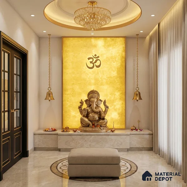 Gold Marble Look Alabaster Sheet/Panel 8 ft x 4 ft - 6 mm | PN 03058 | Suitable for Pooja Room, Feature Wall, Foyer, Ceiling & Reception | Width is Subjected to 5% Variation