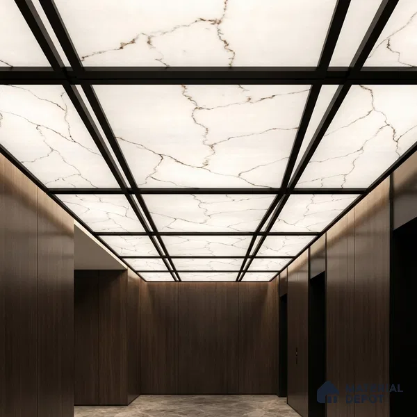 White Marble Look Alabaster Sheet/Panel 8 ft x 4 ft - 6 mm | PN 03059 | Suitable for Pooja Room, Feature Wall, Foyer, Ceiling & Reception | Width is Subjected to 5% Variation