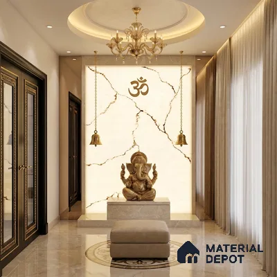 White Marble Look Alabaster Sheet/Panel 8 ft x 4 ft - 6 mm | PN 03059 | Suitable for Pooja Room, Feature Wall, Foyer, Ceiling & Reception | Width is Subjected to 5% Variation