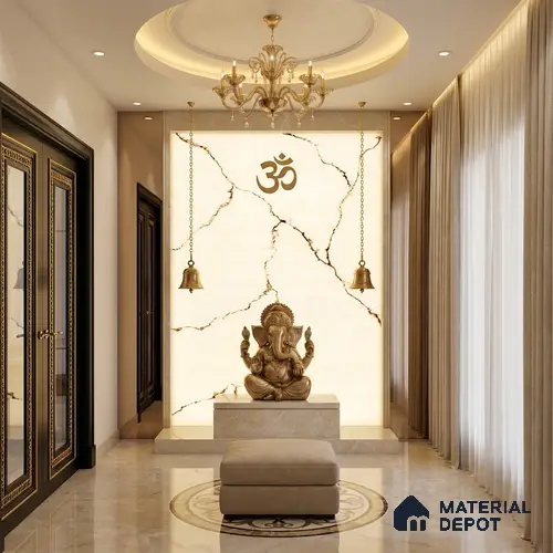 White Marble Look Alabaster Sheet/Panel 8 ft x 4 ft - 6 mm | PN 03059 | Suitable for Pooja Room, Feature Wall, Foyer, Ceiling & Reception | Width is Subjected to 5% Variation