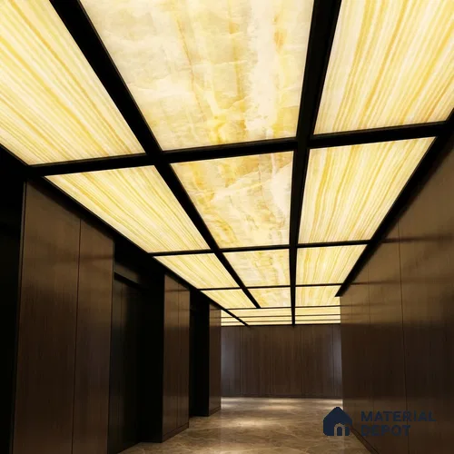 Multi Colour Patterned Look Alabaster Sheet/Panel 8 ft x 4 ft - 6 mm | PN 03060 | Suitable for Pooja Room, Feature Wall, Foyer, Ceiling & Reception | Width is Subjected to 5% Variation
