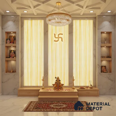 Multi Colour Patterned Look Alabaster Sheet/Panel 8 ft x 4 ft - 6 mm | PN 03060 | Suitable for Pooja Room, Feature Wall, Foyer, Ceiling & Reception | Width is Subjected to 5% Variation