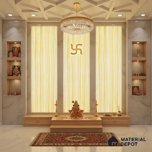 Multi Colour Patterned Look Alabaster Sheet/Panel 8 ft x 4 ft - 6 mm | PN 03060 | Suitable for Pooja Room, Feature Wall, Foyer, Ceiling & Reception | Width is Subjected to 5% Variation