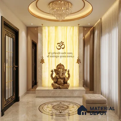 Multi Colour Patterned Look Alabaster Sheet/Panel 8 ft x 4 ft - 6 mm | PN 03060 | Suitable for Pooja Room, Feature Wall, Foyer, Ceiling & Reception | Width is Subjected to 5% Variation