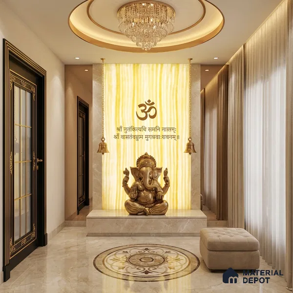 Multi Colour Patterned Look Alabaster Sheet/Panel 8 ft x 4 ft - 6 mm | PN 03060 | Suitable for Pooja Room, Feature Wall, Foyer, Ceiling & Reception | Width is Subjected to 5% Variation