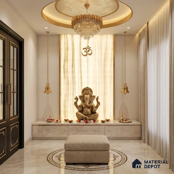 Silver Patterned Look Alabaster Sheet/Panel 8 ft x 4 ft - 6 mm | PN 03061 | Suitable for Pooja Room, Feature Wall, Foyer, Ceiling & Reception | Width is Subjected to 5% Variation