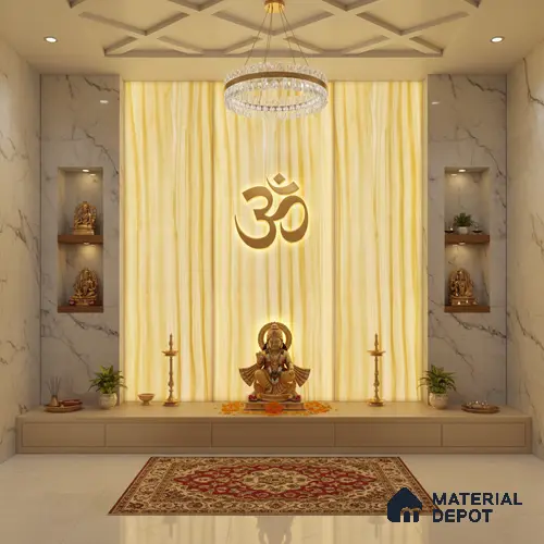 Multi Colour Patterned Look Alabaster Sheet/Panel 8 ft x 4 ft - 6 mm | PN 03062 | Suitable for Pooja Room, Feature Wall, Foyer, Ceiling & Reception | Width is Subjected to 5% Variation