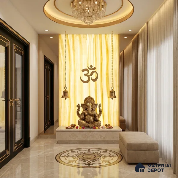 Multi Colour Patterned Look Alabaster Sheet/Panel 8 ft x 4 ft - 6 mm | PN 03062 | Suitable for Pooja Room, Feature Wall, Foyer, Ceiling & Reception | Width is Subjected to 5% Variation