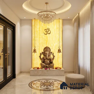Multi Colour Patterned Look Alabaster Sheet/Panel 8 ft x 4 ft - 6 mm | PN 03065 | Suitable for Pooja Room, Feature Wall, Foyer, Ceiling & Reception | Width is Subjected to 5% Variation