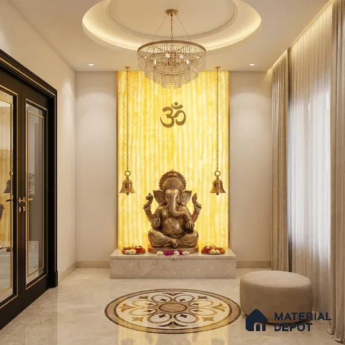 Multi Colour Patterned Look Alabaster Sheet/Panel 8 ft x 4 ft - 6 mm | PN 03065 | Suitable for Pooja Room, Feature Wall, Foyer, Ceiling & Reception | Width is Subjected to 5% Variation