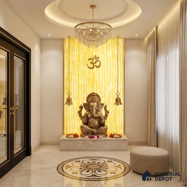 Multi Colour Patterned Look Alabaster Sheet/Panel 8 ft x 4 ft - 6 mm | PN 03065 | Suitable for Pooja Room, Feature Wall, Foyer, Ceiling & Reception | Width is Subjected to 5% Variation
