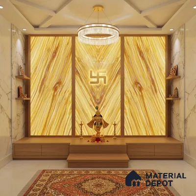 Multi Colour Patterned Look Alabaster Sheet/Panel 8 ft x 4 ft - 6 mm | PN 03067 | Suitable for Pooja Room, Feature Wall, Foyer, Ceiling & Reception | Width is Subjected to 5% Variation