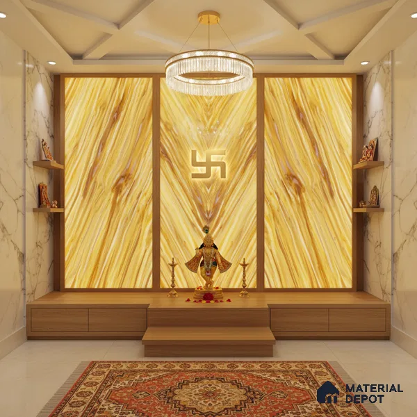 Multi Colour Patterned Look Alabaster Sheet/Panel 8 ft x 4 ft - 6 mm | PN 03067 | Suitable for Pooja Room, Feature Wall, Foyer, Ceiling & Reception | Width is Subjected to 5% Variation
