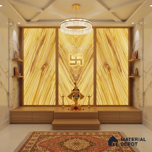 Multi Colour Patterned Look Alabaster Sheet/Panel 8 ft x 4 ft - 6 mm | PN 03067 | Suitable for Pooja Room, Feature Wall, Foyer, Ceiling & Reception | Width is Subjected to 5% Variation