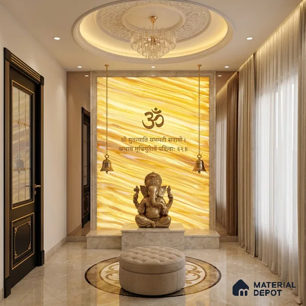 Multi Colour Patterned Look Alabaster Sheet/Panel 8 ft x 4 ft - 6 mm | PN 03067 | Suitable for Pooja Room, Feature Wall, Foyer, Ceiling & Reception | Width is Subjected to 5% Variation