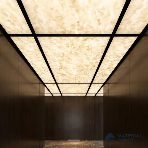 Brown Stone Look Alabaster Sheet/Panel 8 ft x 4 ft - 6 mm | PN 03068 | Suitable for Pooja Room, Feature Wall, Foyer, Ceiling & Reception | Width is Subjected to 5% Variation