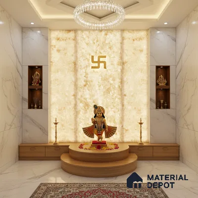 Brown Stone Look Alabaster Sheet/Panel 8 ft x 4 ft - 6 mm | PN 03068 | Suitable for Pooja Room, Feature Wall, Foyer, Ceiling & Reception | Width is Subjected to 5% Variation