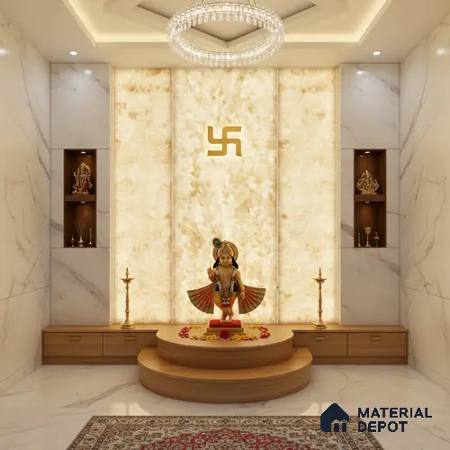 Brown Stone Look Alabaster Sheet/Panel 8 ft x 4 ft - 6 mm | PN 03068 | Suitable for Pooja Room, Feature Wall, Foyer, Ceiling & Reception | Width is Subjected to 5% Variation