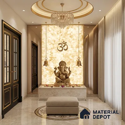 Brown Stone Look Alabaster Sheet/Panel 8 ft x 4 ft - 6 mm | PN 03068 | Suitable for Pooja Room, Feature Wall, Foyer, Ceiling & Reception | Width is Subjected to 5% Variation