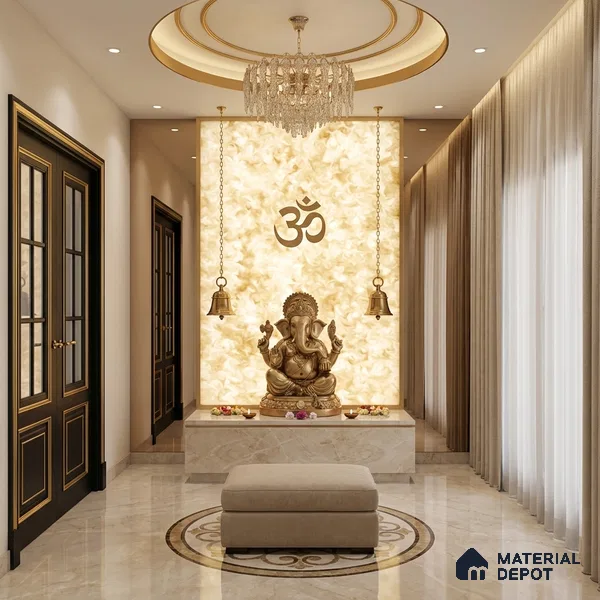 Brown Stone Look Alabaster Sheet/Panel 8 ft x 4 ft - 6 mm | PN 03068 | Suitable for Pooja Room, Feature Wall, Foyer, Ceiling & Reception | Width is Subjected to 5% Variation