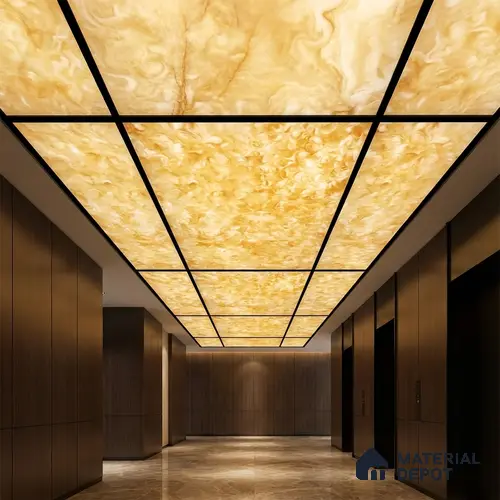 Multi Colour Stone Look Alabaster Sheet/Panel 8 ft x 4 ft - 6 mm | PN 03069 | Suitable for Pooja Room, Feature Wall, Foyer, Ceiling & Reception | Width is Subjected to 5% Variation