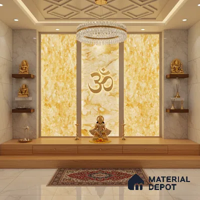Multi Colour Stone Look Alabaster Sheet/Panel 8 ft x 4 ft - 6 mm | PN 03069 | Suitable for Pooja Room, Feature Wall, Foyer, Ceiling & Reception | Width is Subjected to 5% Variation