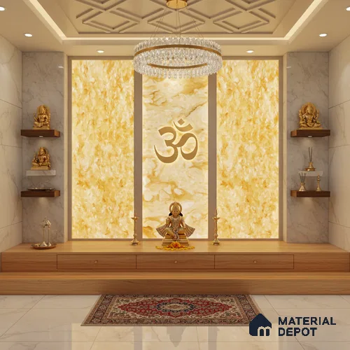 Multi Colour Stone Look Alabaster Sheet/Panel 8 ft x 4 ft - 6 mm | PN 03069 | Suitable for Pooja Room, Feature Wall, Foyer, Ceiling & Reception | Width is Subjected to 5% Variation