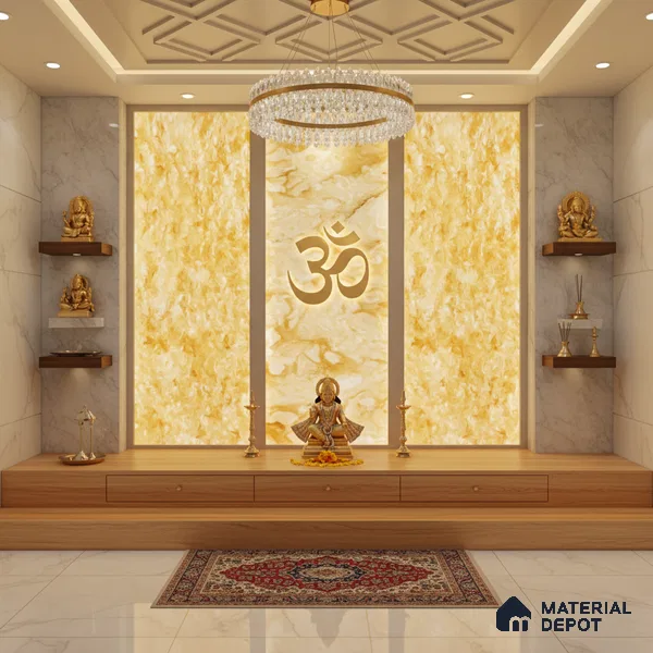 Multi Colour Stone Look Alabaster Sheet/Panel 8 ft x 4 ft - 6 mm | PN 03069 | Suitable for Pooja Room, Feature Wall, Foyer, Ceiling & Reception | Width is Subjected to 5% Variation