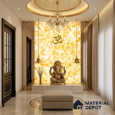 Multi Colour Stone Look Alabaster Sheet/Panel 8 ft x 4 ft - 6 mm | PN 03069 | Suitable for Pooja Room, Feature Wall, Foyer, Ceiling & Reception | Width is Subjected to 5% Variation